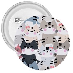 Cute Cat Couple Seamless Pattern Cartoon 3  Buttons