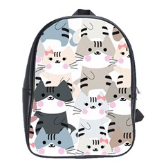 Cute Cat Couple Seamless Pattern Cartoon School Bag (large)