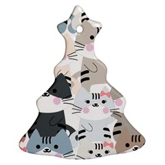 Cute Cat Couple Seamless Pattern Cartoon Christmas Tree Ornament (two Sides) by Vaneshart