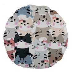 Cute Cat Couple Seamless Pattern Cartoon Large 18  Premium Flano Round Cushions