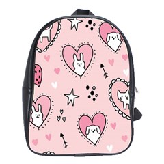 Cartoon Cute Valentines Day Doodle Heart Love Flower Seamless Pattern Vector School Bag (large) by Vaneshart