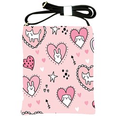 Cartoon Cute Valentines Day Doodle Heart Love Flower Seamless Pattern Vector Shoulder Sling Bag