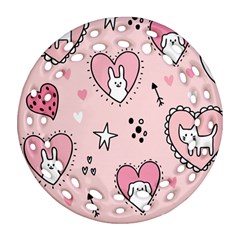 Cartoon Cute Valentines Day Doodle Heart Love Flower Seamless Pattern Vector Round Filigree Ornament (Two Sides)