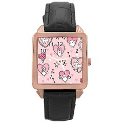 Cartoon Cute Valentines Day Doodle Heart Love Flower Seamless Pattern Vector Rose Gold Leather Watch  by Vaneshart