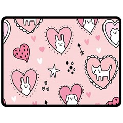 Cartoon Cute Valentines Day Doodle Heart Love Flower Seamless Pattern Vector Double Sided Fleece Blanket (large) 