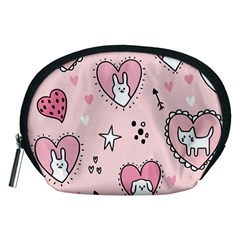 Cartoon Cute Valentines Day Doodle Heart Love Flower Seamless Pattern Vector Accessory Pouch (medium)