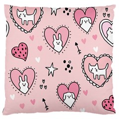 Cartoon Cute Valentines Day Doodle Heart Love Flower Seamless Pattern Vector Large Flano Cushion Case (one Side)