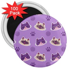 Cute Colorful Cat Kitten With Paw Yarn Ball Seamless Pattern 3  Magnets (100 Pack)