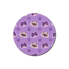Cute Colorful Cat Kitten With Paw Yarn Ball Seamless Pattern Rubber Round Coaster (4 Pack)  by Vaneshart