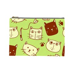 Cute Hand Drawn Cat Seamless Pattern Cosmetic Bag (large)