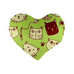 Cute Hand Drawn Cat Seamless Pattern Standard 16  Premium Heart Shape Cushions by Vaneshart