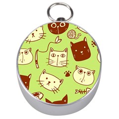 Cute Hand Drawn Cat Seamless Pattern Silver Compasses