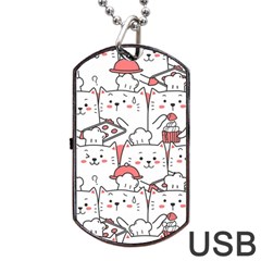 Cute Cat Chef Cooking Seamless Pattern Cartoon Dog Tag Usb Flash (two Sides)