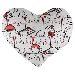 Cute Cat Chef Cooking Seamless Pattern Cartoon Large 19  Premium Heart Shape Cushions