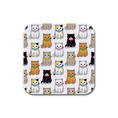 Cat Kitten Seamless Pattern Rubber Square Coaster (4 pack) 