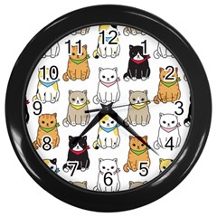 Cat Kitten Seamless Pattern Wall Clock (Black)