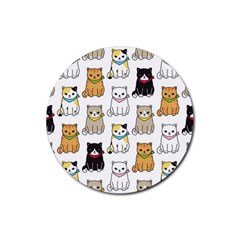 Cat Kitten Seamless Pattern Rubber Coaster (Round) 