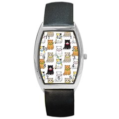 Cat Kitten Seamless Pattern Barrel Style Metal Watch