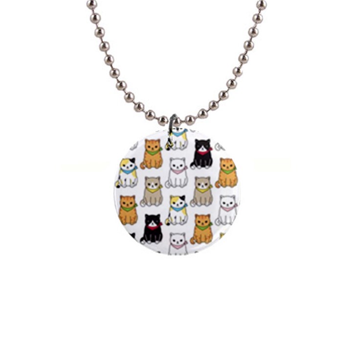 Cat Kitten Seamless Pattern 1  Button Necklace