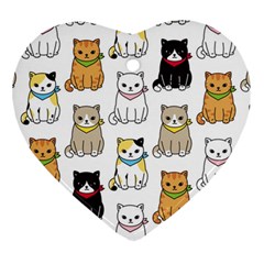 Cat Kitten Seamless Pattern Heart Ornament (Two Sides)