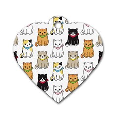 Cat Kitten Seamless Pattern Dog Tag Heart (Two Sides)