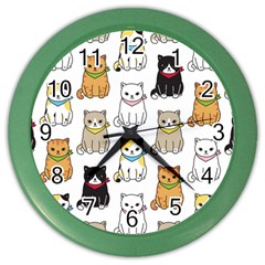 Cat Kitten Seamless Pattern Color Wall Clock