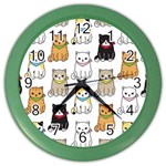 Cat Kitten Seamless Pattern Color Wall Clock Front