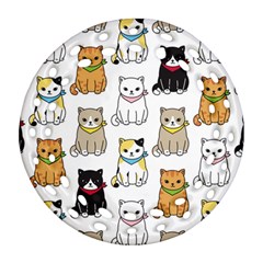 Cat Kitten Seamless Pattern Ornament (Round Filigree)