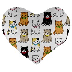 Cat Kitten Seamless Pattern Large 19  Premium Flano Heart Shape Cushions
