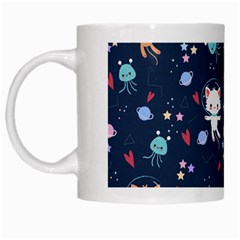 Cute Astronaut Cat With Star Galaxy Elements Seamless Pattern White Mugs by Vaneshart