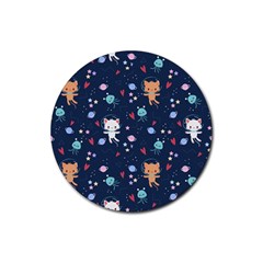 Cute Astronaut Cat With Star Galaxy Elements Seamless Pattern Rubber Round Coaster (4 Pack)  by Vaneshart