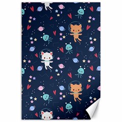 Cute Astronaut Cat With Star Galaxy Elements Seamless Pattern Canvas 24  X 36  by Vaneshart