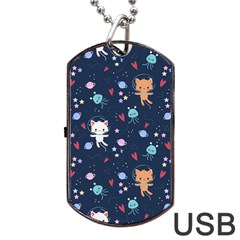 Cute Astronaut Cat With Star Galaxy Elements Seamless Pattern Dog Tag Usb Flash (two Sides)