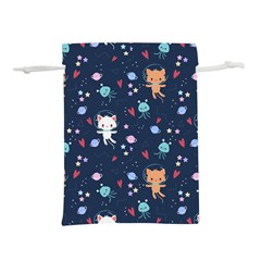 Cute Astronaut Cat With Star Galaxy Elements Seamless Pattern Lightweight Drawstring Pouch (l) by Vaneshart