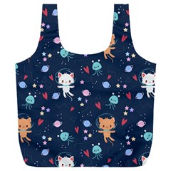 Cute Astronaut Cat With Star Galaxy Elements Seamless Pattern Full Print Recycle Bag (xxl) by Vaneshart