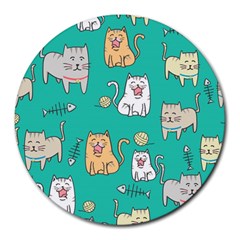 Seamless Pattern Cute Cat Cartoon With Hand Drawn Style Round Mousepads