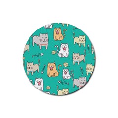 Seamless Pattern Cute Cat Cartoon With Hand Drawn Style Rubber Round Coaster (4 Pack)  by Vaneshart