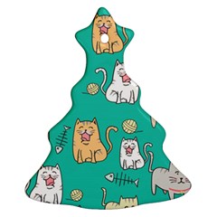 Seamless Pattern Cute Cat Cartoon With Hand Drawn Style Ornament (christmas Tree) 