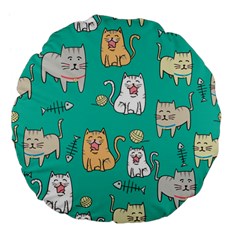 Seamless Pattern Cute Cat Cartoon With Hand Drawn Style Large 18  Premium Flano Round Cushions