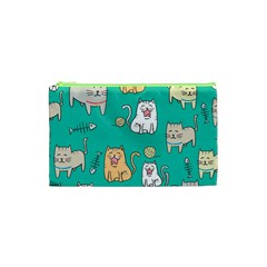 Seamless Pattern Cute Cat Cartoon With Hand Drawn Style Cosmetic Bag (XS)