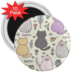 Funny Cartoon Cats Seamless Pattern  3  Magnets (10 pack) 