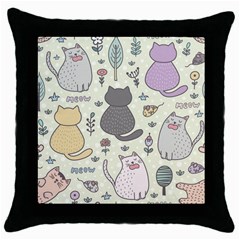 Funny Cartoon Cats Seamless Pattern  Throw Pillow Case (black)