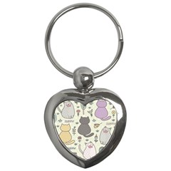 Funny Cartoon Cats Seamless Pattern  Key Chain (Heart)