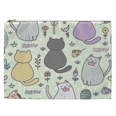 Funny Cartoon Cats Seamless Pattern  Cosmetic Bag (xxl)