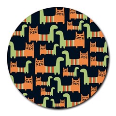 Seamless Pattern With Cats Round Mousepads by Vaneshart