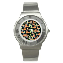 Seamless Pattern With Cats Stainless Steel Watch by Vaneshart
