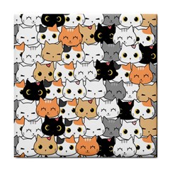 Cute Cat Kitten Cartoon Doodle Seamless Pattern Tile Coaster