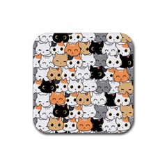 Cute Cat Kitten Cartoon Doodle Seamless Pattern Rubber Coaster (square)  by Vaneshart