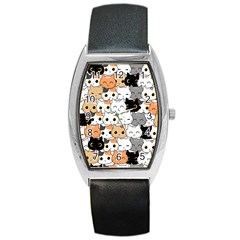 Cute Cat Kitten Cartoon Doodle Seamless Pattern Barrel Style Metal Watch by Vaneshart