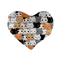 Cute Cat Kitten Cartoon Doodle Seamless Pattern Standard 16  Premium Flano Heart Shape Cushions